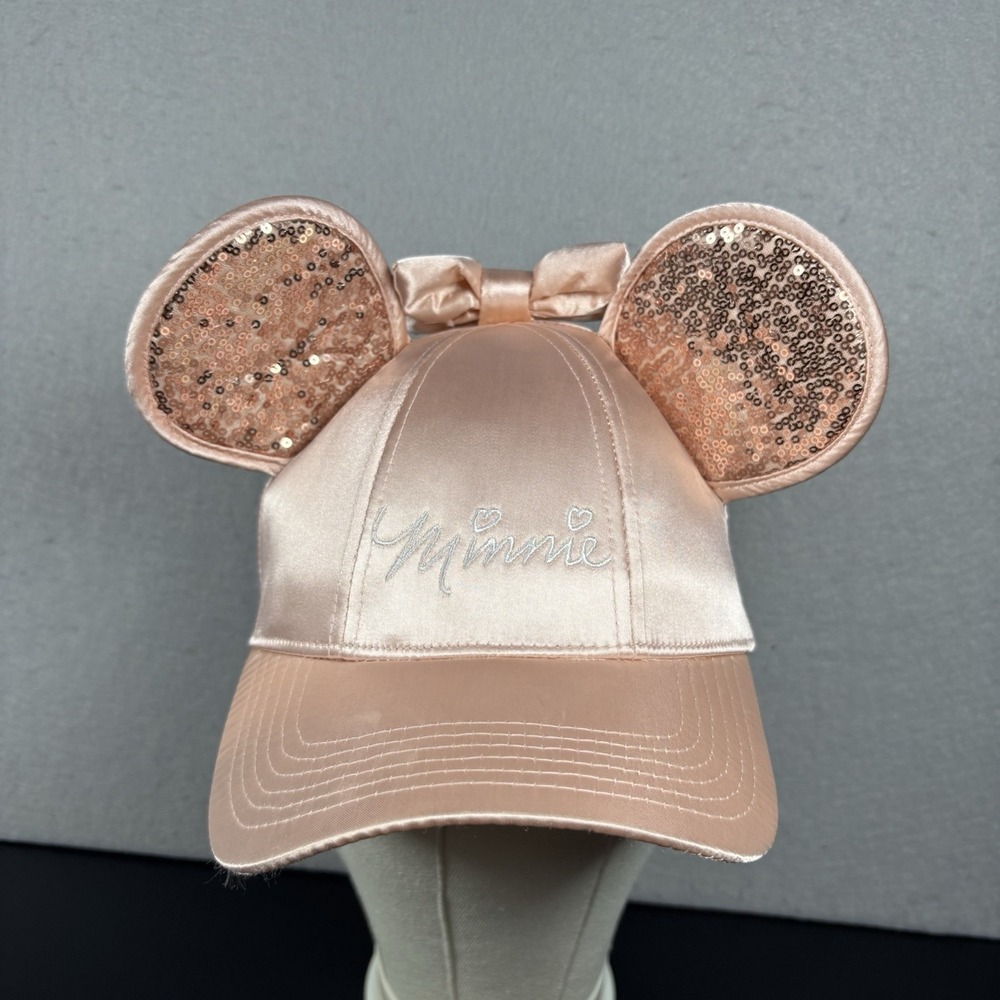 Disney Adult Minnie Mouse Disney Rose Gold Bling Sequined Ears Adjustable Hat